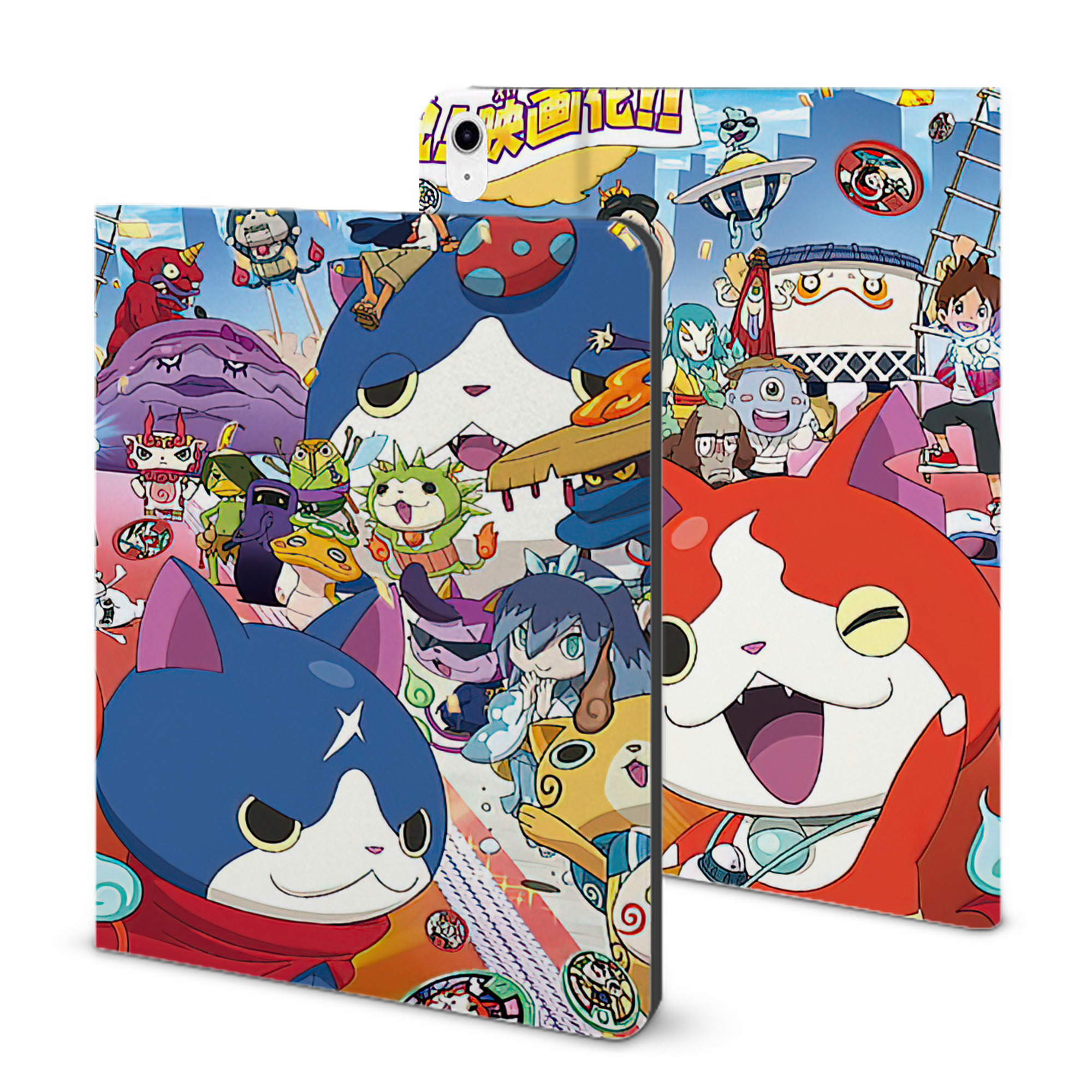 （画像用） 妖怪ウォッチ Yo-kai Watch IPad ケース ブック型 PUレザー TPU 耐衝撃 軽量 薄型 ペン収納なし 全面保護 IPad 各モデル対応